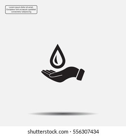 Hand holds water drop symbol. 