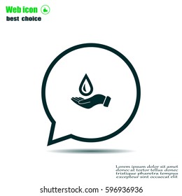 Hand holds water drop symbol. 