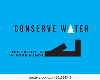Hand holds water drop symbol. World water day. Save water concept. Ecology idea. Conserve water design for poster and social message.
