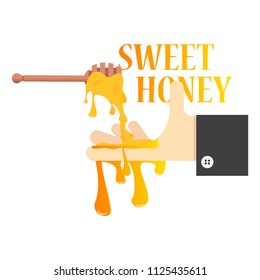 hand holds a wooden honey stick,vector image, flat design
