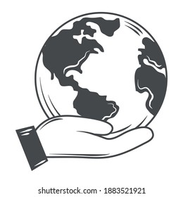 hand holds world globe map ecology save the planet vector illustration