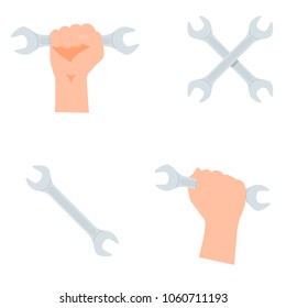 The hand holds the wrench. Flat