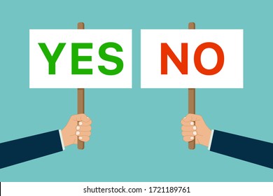 Hand Holds Yes No Placard Sign Vector Banner