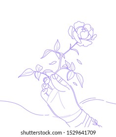 Hand holiding a flower line illustration