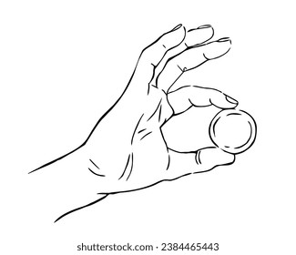 hand holing coin line drawing money finance vector illustration