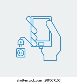 Hand holing smart phone wire line icon.vector EPS10