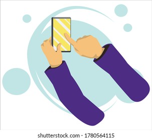 Hand holing a smartphone, touching blank screen.