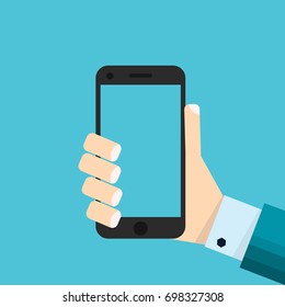 hand holing smartphone touching blank screen using mobile smart-phone similar to popular phone