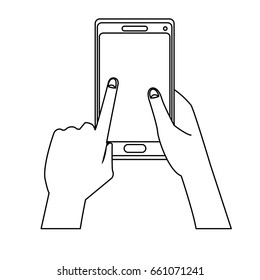 hand holing smartphone touching screen