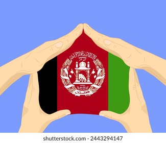 Hand home with Afghanistan flag, residential or investment idea, real estate in Afghanistan, vector design, buying house in foreign country, housing and home concept