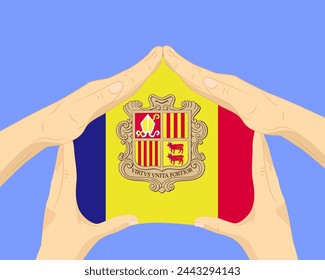 Hand home with Andorra flag, residential or investment idea, real estate in Andorra, vector design, buying house in foreign country, housing and home concept