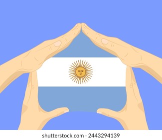 Hand home with Argentina flag, residential or investment idea, real estate in Argentina, vector design, buying house in foreign country, housing and home concept