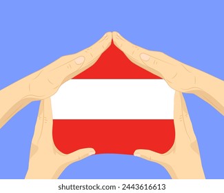 Hand home with Austria flag, residential or investment idea, real estate in Austria, vector design, buying house in foreign country, housing and home concept