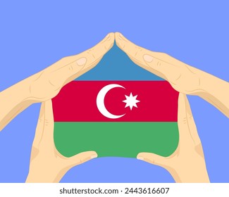 Hand home with Azerbaijan flag, residential or investment idea, real estate in Azerbaijan, vector design, buying house in foreign country, housing and home concept