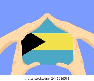 Casa de mano con la bandera de Bahamas, idea residencial o de inversión, bienes raíces en Bahamas, diseño vectorial, comprar casa en el país extranjero, vivienda y concepto de hogar