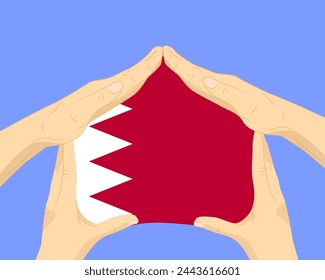 Hand home with Bahrain flag, residential or investment idea, real estate in Bahrain, vector design, buying house in foreign country, housing and home concept