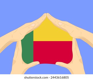 Hand home with Benin flag, residential or investment idea, real estate in Benin, vector design, buying house in foreign country, housing and home concept