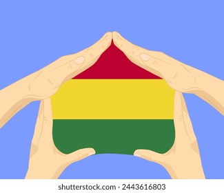 Hand home with Bolivia flag, residential or investment idea, real estate in Bolivia, vector design, buying house in foreign country, housing and home concept