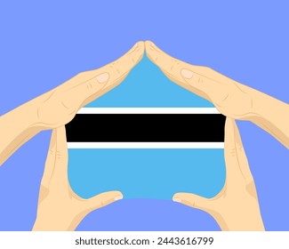 Casa de la mano con la bandera de Botswana, idea residencial o de inversión, bienes raíces en Botswana, diseño vectorial, comprar casa en el país extranjero, vivienda y concepto de hogar