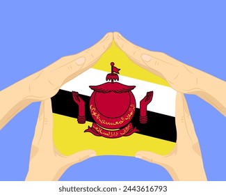 Hand home with Brunei flag, residential or investment idea, real estate in Brunei, vector design, buying house in foreign country, housing and home concept