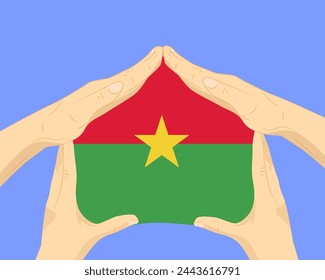 Hand home with Burkina Faso flag, residential or investment idea, real estate in Burkina Faso, vector design, buying house in foreign country, housing and home concept