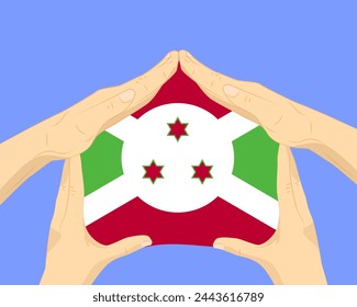 Hand home with Burundi flag, residential or investment idea, real estate in Burundi, vector design, buying house in foreign country, housing and home concept