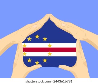 Hand home with Cape Verde flag, residential or investment idea, real estate in Cape Verde, vector design, buying house in foreign country, housing and home concept