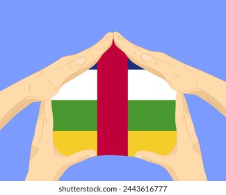 Hand home with Central African R. flag, residential or investment idea, real estate in Central African R., vector design, buying house in foreign country, housing and home concept