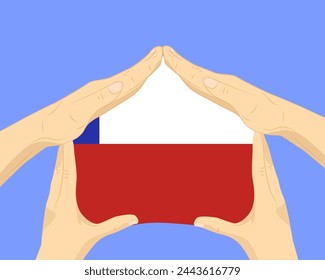 Casa de mano con bandera de Chile, idea residencial o de inversión, bienes raíces en Chile, diseño vectorial, compra de casa en el extranjero, vivienda y concepto de hogar