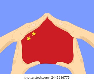 Hand home with China flag, residential or investment idea, real estate in China, vector design, buying house in foreign country, housing and home concept