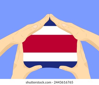 Casa de mano con bandera de Costa Rica, idea residencial o de inversión, bienes raíces en Costa Rica, diseño vectorial, compra de casa en el extranjero, vivienda y concepto de hogar