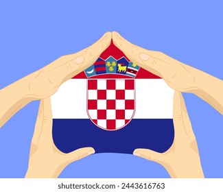 Casa de la mano con la bandera de Croacia, idea residencial o de inversión, bienes raíces en Croacia, diseño vectorial, comprar casa en el país extranjero, vivienda y concepto de hogar