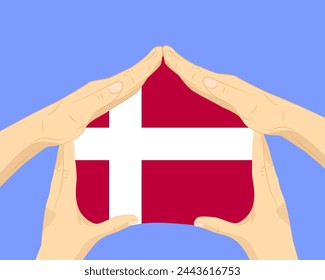 Hand home with Denmark flag, residential or investment idea, real estate in Denmark, vector design, buying house in foreign country, housing and home concept