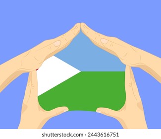 Hand home with Djibouti flag, residential or investment idea, real estate in Djibouti, vector design, buying house in foreign country, housing and home concept