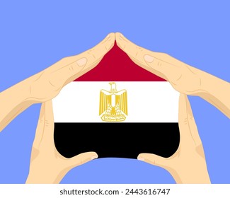 Hand home with Egypt flag, residential or investment idea, real estate in Egypt, vector design, buying house in foreign country, housing and home concept