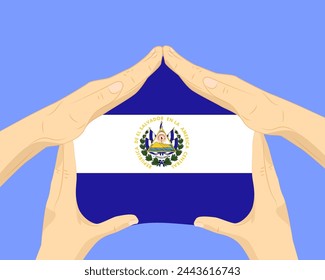 Hand home with El Salvador flag, residential or investment idea, real estate in El Salvador, vector design, buying house in foreign country, housing and home concept