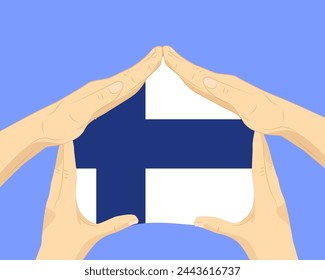 Hand home with Finland flag, residential or investment idea, real estate in Finland, vector design, buying house in foreign country, housing and home concept