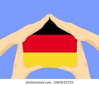 Hand home with Germany flag, residential or investment idea, real estate in Germany, vector design, buying house in foreign country, housing and home concept