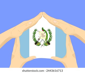 Hand home with Guatemala flag, residential or investment idea, real estate in Guatemala, vector design, buying house in foreign country, housing and home concept