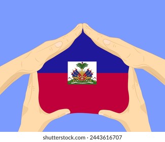 Hand home with Haiti flag, residential or investment idea, real estate in Haiti, vector design, buying house in foreign country, housing and home concept