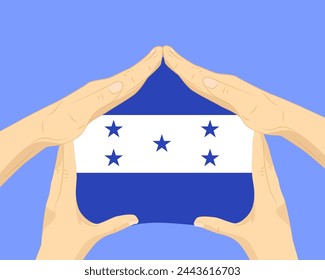 Hand home with Honduras flag, residential or investment idea, real estate in Honduras, vector design, buying house in foreign country, housing and home concept