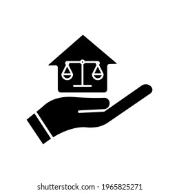 Hand and home icon with law. law abiding icon. Editable stroke. Design template vector