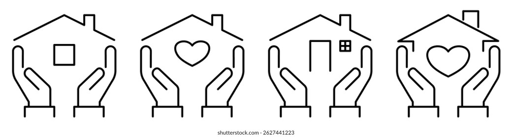 Hand with Home Icon set. The Symbol of the company for the construction repair and maintenance of the house. Icon Home on white background.