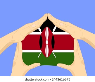 Hand home with Kenya flag, residential or investment idea, real estate in Kenya, vector design, buying house in foreign country, housing and home concept