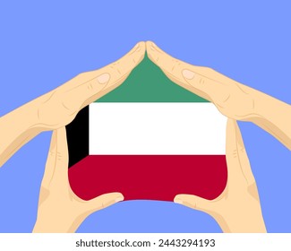 Hand home with Kuwait flag, residential or investment idea, real estate in Kuwait, vector design, buying house in foreign country, housing and home concept