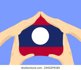 Hand home with Laos flag, residential or investment idea, real estate in Laos, vector design, buying house in foreign country, housing and home concept