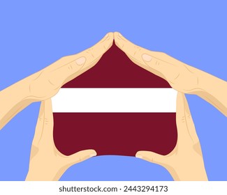 Hand home with Latvia flag, residential or investment idea, real estate in Latvia, vector design, buying house in foreign country, housing and home concept