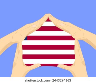 Hand home with Liberia flag, residential or investment idea, real estate in Liberia, vector design, buying house in foreign country, housing and home concept