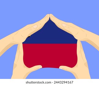 Hand home with Liechtenstein flag, residential or investment idea, real estate in Liechtenstein, vector design, buying house in foreign country, housing and home concept