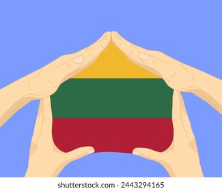 Hand home with Lithuania flag, residential or investment idea, real estate in Lithuania, vector design, buying house in foreign country, housing and home concept